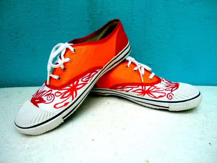 Orange Flower Hand Painted Shoe Handicraft By Rithika Kumar