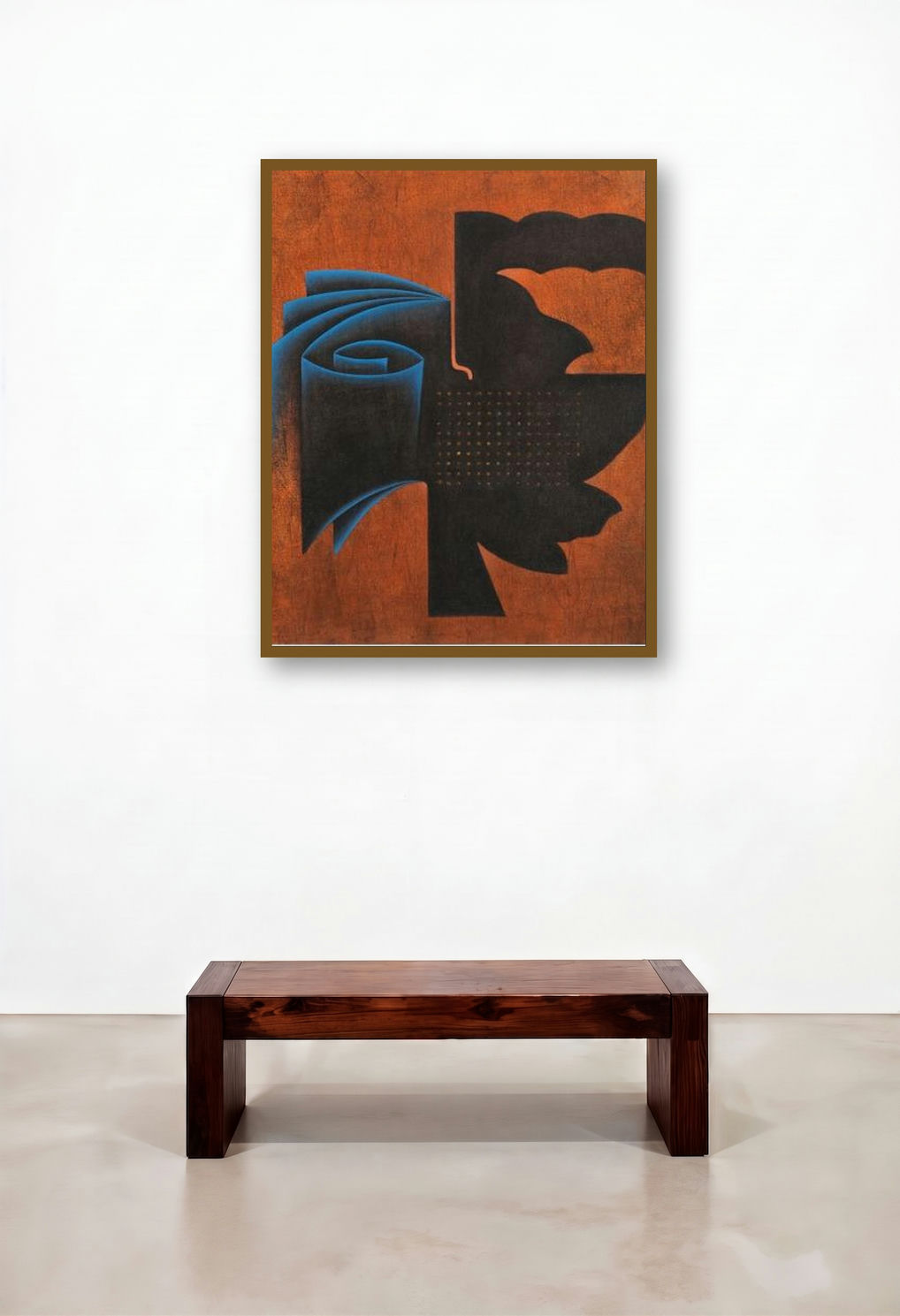 Orange Fold Abstract by artist Santosh More displayed in a Modern Library