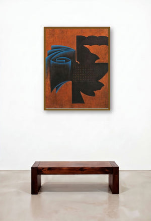 Orange Fold Abstract by artist Santosh More displayed in a Modern Library
