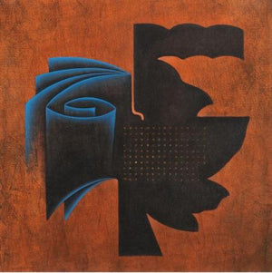 Orange Fold Abstract by Santosh More, Original Oil Abstract Painting on Canvas, Medium Square Wall Art
