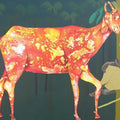 Figurative acrylic painting titled 'Orange Goat', 48x36 inches, by artist Abhiram Bairu on Canvas