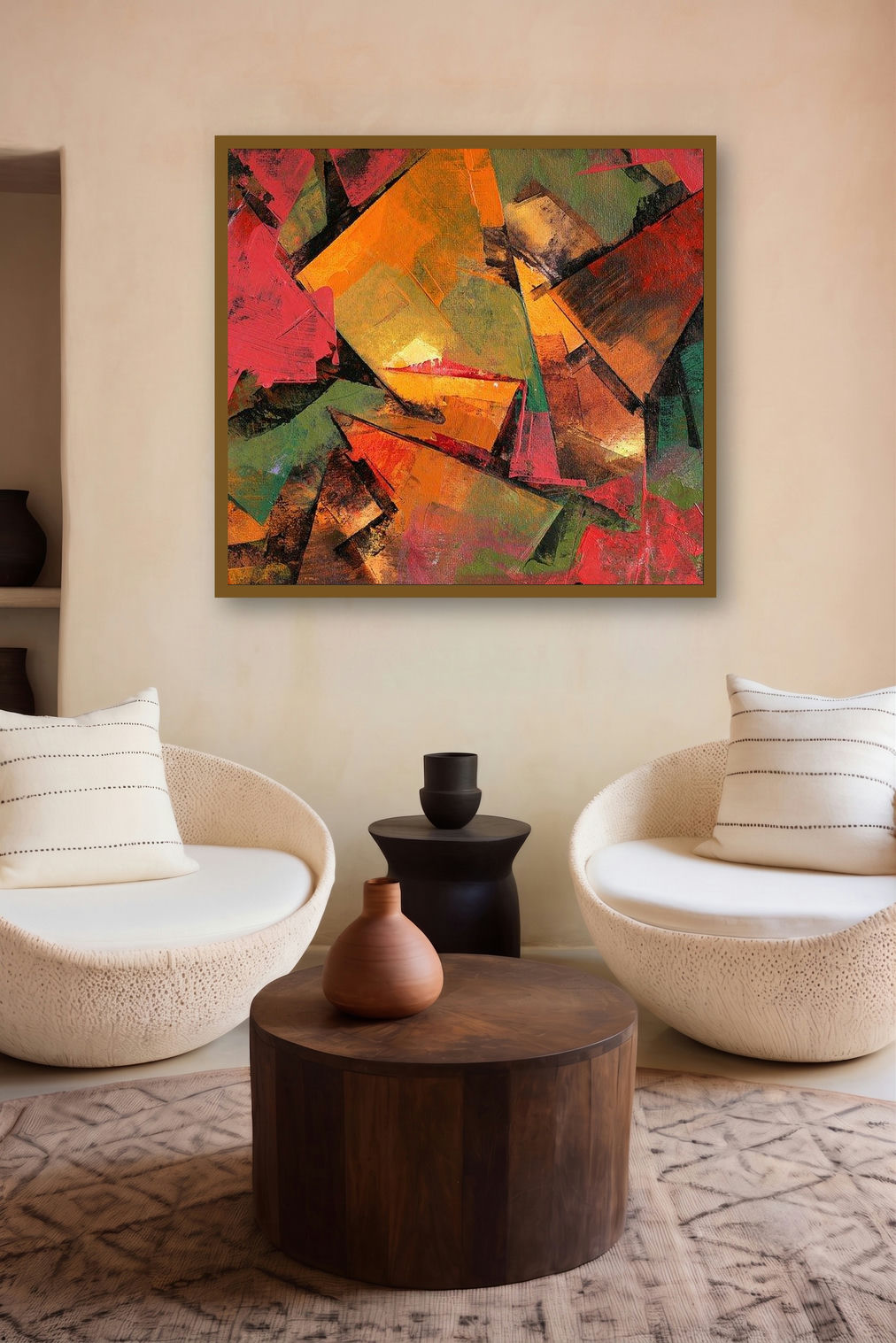 Orange Symmetry (Fiery Geometry) by artist Siddhesh Rane displayed in a Contemporary gallery
