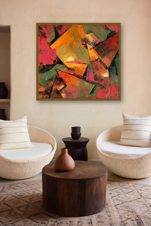 Orange Symmetry (Fiery Geometry) by artist Siddhesh Rane displayed in a Contemporary gallery