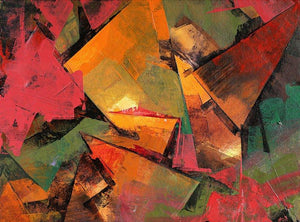 Orange Symmetry (Fiery Geometry) by Siddhesh Rane, Original Acrylic Abstract Painting on Paper, Small Horizontal Wall Art