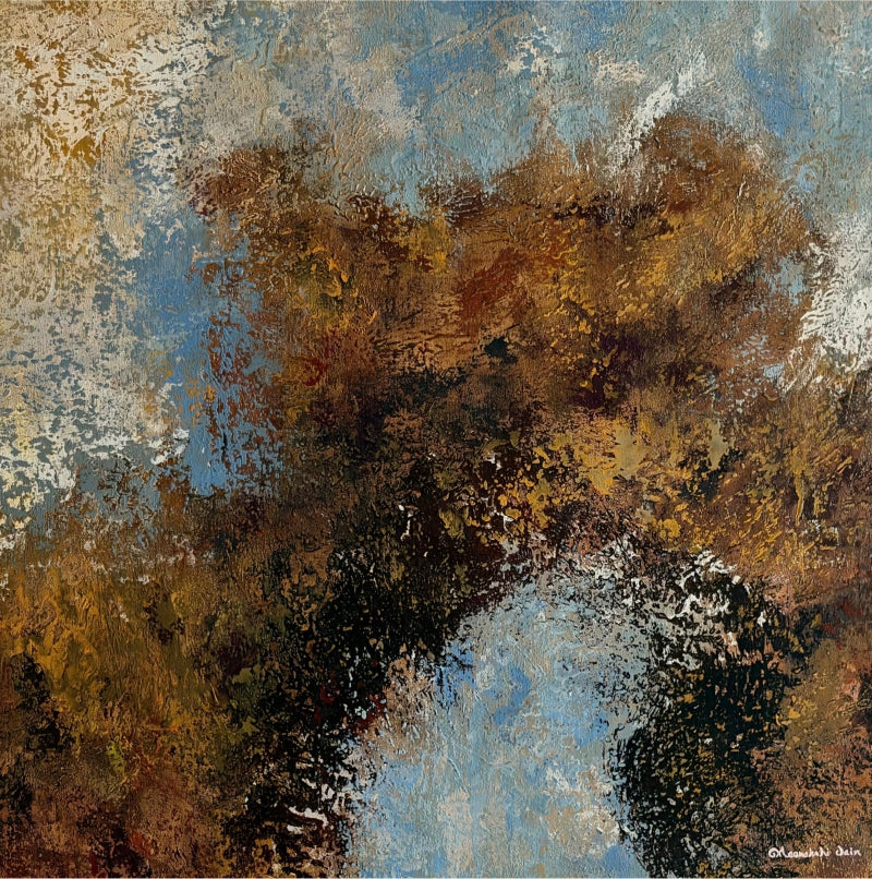 The Origin' abstract acrylic painting by artist Meenakshi Jain, 30x30 inch, on canvas
