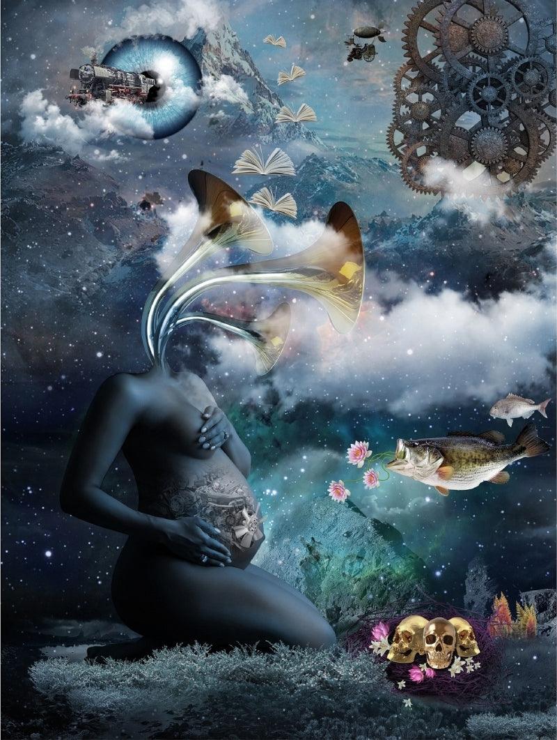 contemporary Digital Painting digital art titled 'Origin Of New World', 30x23 inches, by artist Rakesh Chaudhary on canvas