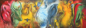Origin Of Swara (Harmony of Creation) by Balaji Ubale, Original Acrylic Animal Painting on Canvas, X-Large Horizontal Wall Art