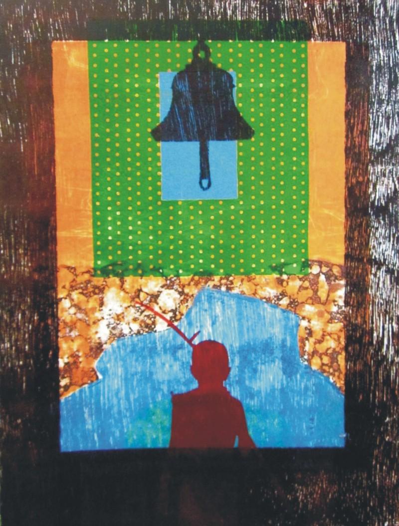 contemporary printmaking titled 'Our World 6', 16x12 inches, by artist Bikash Acharjee on Paper