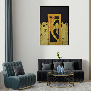 'Out Of The Box (Breaking Free)' painting by Durshit Bhaskar shown on a wall in a furnished room.