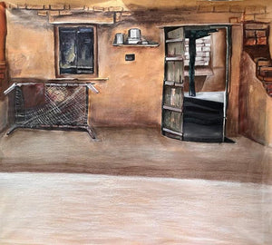 Still-life mixed media painting titled 'Outside Of Door', 35x37 inches, by artist Meena Pathak on Canvas