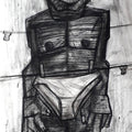 Figurative charcoal drawing titled 'Overlap', 27x17 inches, by artist Pintu Biswas on 300 Gsm Paper