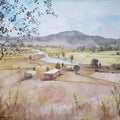 Landscape watercolor painting titled 'Overlooking the countryside', 16x12 inches, by artist Mrutyunjaya Dash on Paper