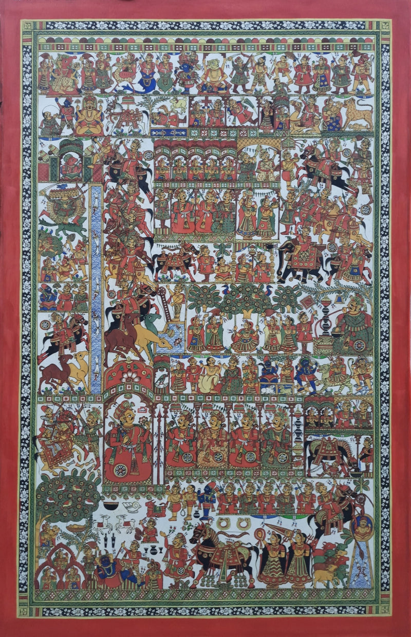 Pabu Ji Phad' religious phad traditional Art by artist Abhishek Joshi, 60x36 inch, on handmade cotton canvas