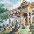 Padmanabha Puram Palace Entrance' religious watercolor painting by artist Sankara Babu, 17x11 inch, on paper