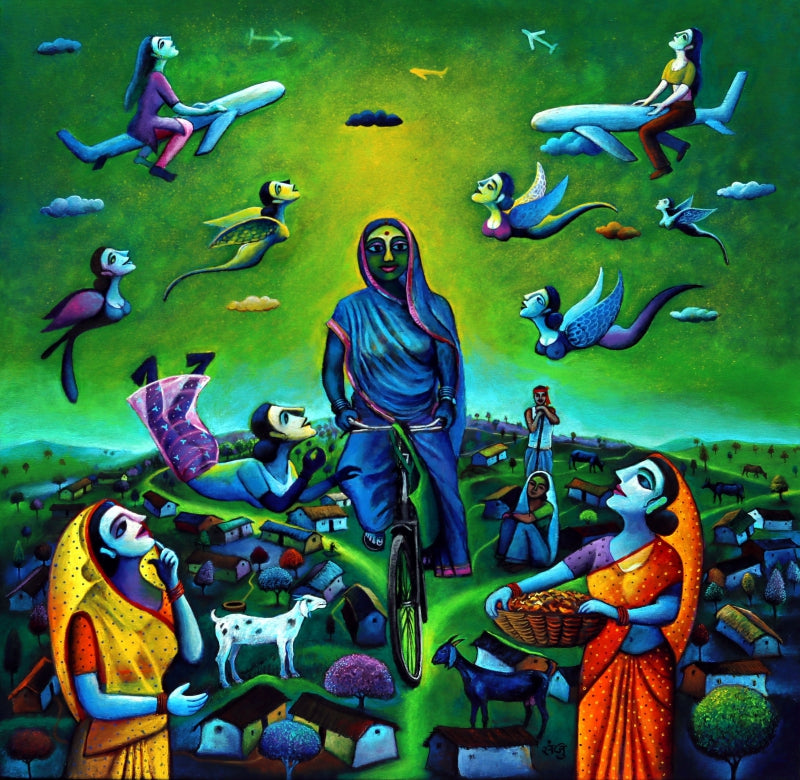 Padmshree Kisan Chachi' figurative acrylic painting by artist Sanju Das, 36x36 inch, on canvas
