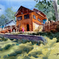 Landscape watercolor painting titled 'Pahalgam', 11x15 inch, by artist Achintya Hazra on Paper