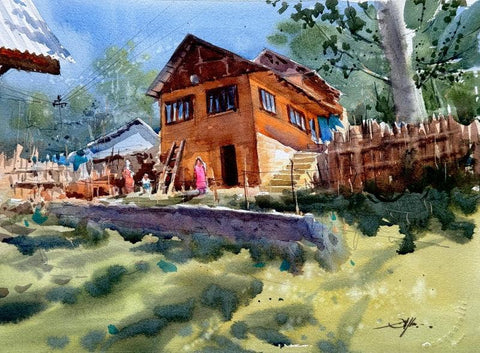 バリ絵画:title 風景画(parahyangan village) pahalgam-artzolo-com_large.jpg