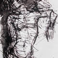 Nude pen ink drawing titled 'Pain 10', 11x14 inches, by artist Rupchand Kundu on Paper