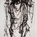 Figurative pen ink drawing titled 'Pain 2', 11x14 inches, by artist Rupchand Kundu on Paper