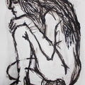 Nude pen ink drawing titled 'Pain 8', 11x14 inches, by artist Rupchand Kundu on Paper