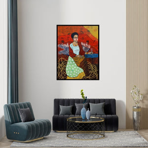 Preview of 'Pal Pal Teri Yaad Mujhe Tadpayegi' Painting by Himanshu Lodwal shown on a wall in a furnished room.