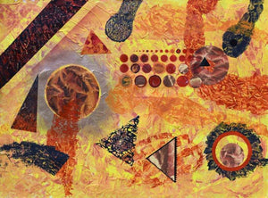 Palax (Symphony in Orange) by Sumit Mehndiratta, Original Mixed Media Abstract Painting on Handmade Paper, Medium Horizontal Wall Art
