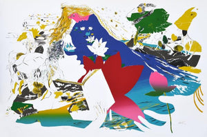 Pamper (Figures by the Lotus Pond) by Nabibakhsh Mansoori, Serigraph Serigraphs Contemporary Painting on Paper, X-Large Horizontal Wall Art