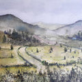 Landscape watercolor painting titled 'Panaromic landscape', 14x11 inches, by artist Mrutyunjaya Dash on paper