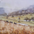 Landscape watercolor painting titled 'Panaromic pastures', 15x11 inches, by artist Mrutyunjaya Dash on Paper