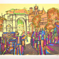 Cityscape serigraphs painting titled 'Panchkuva Darwaza', 24x30 inches, by artist Vrindavan Solanki on Paper