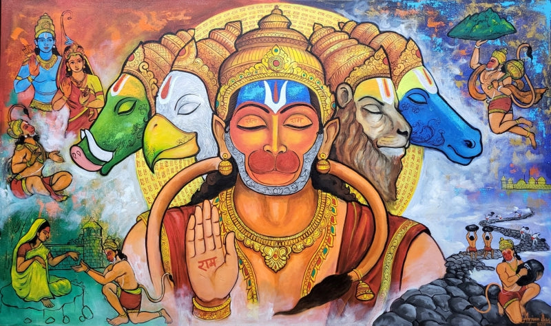 Panchmukhi Hanuman 2 Orange Red Religious Painting By Arjun Das panchmukhi-hanuman-2-orange-red-religious-painting-by-arjun-das