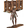 Figurative sculpture titled 'Pandemic Panel', 42x54x12 inches, by artist Rakesh Sadhak on Metal, Wood