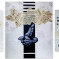 Pandemonium 1 (Triptych)' contemporary mixed-media painting by artist Payel Mitra Sarkar, 24x68 inch, on handmade paper