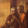 Religious acrylic painting titled 'Pandit 18', 40x30 inches, by artist Sanjay Raut on Canvas