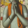 Religious acrylic painting titled 'Pandit', 36x12 inch, by artist Sanjay Raut on Canvas