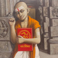 Religious acrylic painting titled 'Pandit With Book', 24x24 inch, by artist Sanjay Raut on Canvas