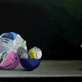 Still-life acrylic painting titled 'Paper Balls And Bowl', 16x30 inches, by artist Parimal Vaghela on Canvas