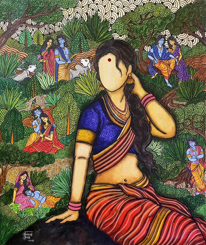 Paramatman Radha' religious acrylic painting by artist Mrinal Dutt, 38x32 inch, on canvas