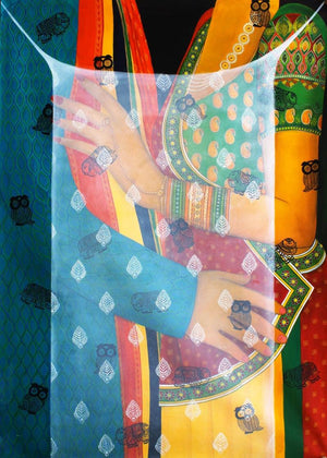 Pardey Mey Rahney Do 1 (Hidden Intimacy) by Meenakshi Jha Banerjee, Original Acrylic Figurative Painting on Canvas, Large Vertical Wall Art