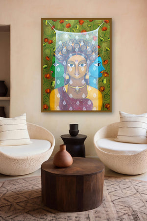 Pardey Mey Rahney Do 2 (The Multifaceted Woman) by artist Meenakshi Jha Banerjee displayed in a Minimalist gallery