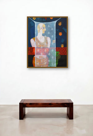 Pardey Mey Rahney Do 4 (The Burden of Motherhood) by artist Meenakshi Jha Banerjee displayed in a Modern Study