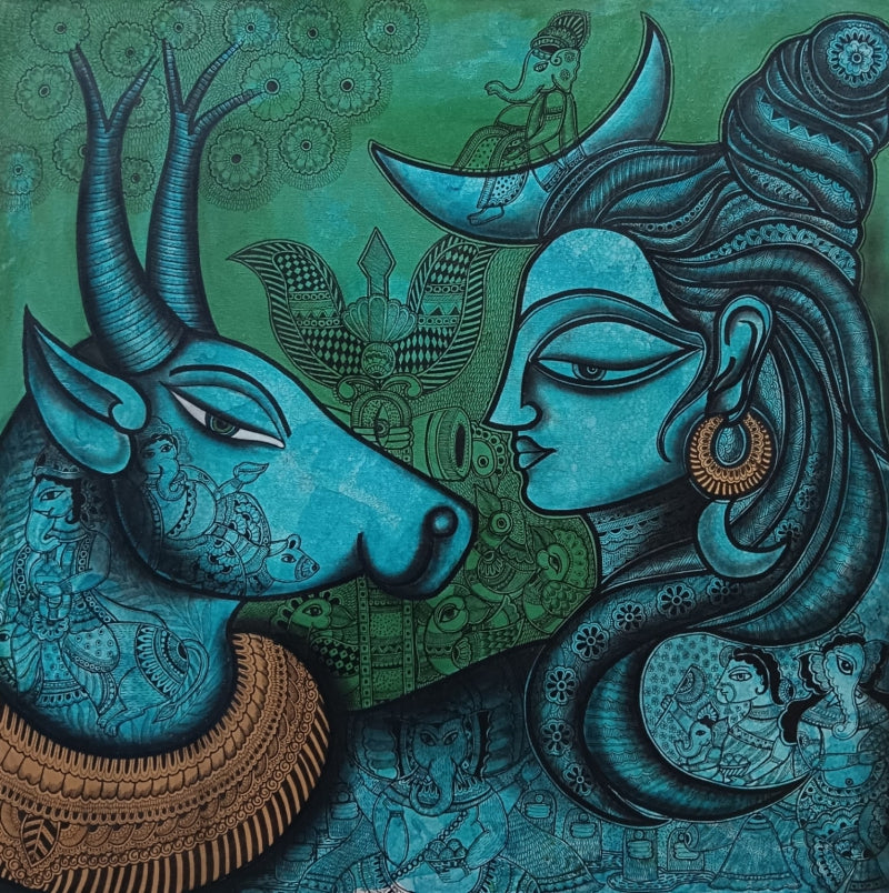 Parinaya' religious mixed-media painting by artist Mohit Bhardwaj, 36x30 inch, on canvas