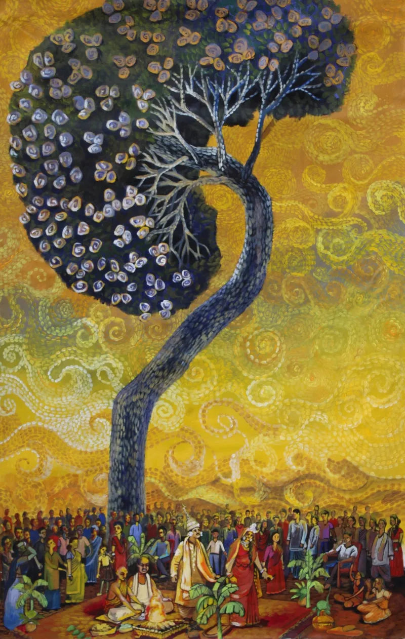 Figurative acrylic painting titled 'Paripurnata', 48x30 inch, by artist Sovon Manna on Canvas