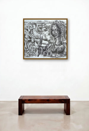 Parrot With Girl (Dotted Divinity) by artist Srv Artist displayed in a Coastal Executive Office