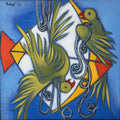 Animals acrylic painting titled 'Parrot With Kite 2', 15x15 inches, by artist Balaji Ubale on Canvas