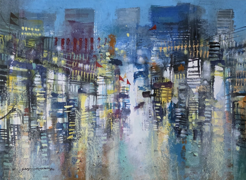 A Part Of Night 1' abstract acrylic painting by artist Srj Surajit Chakraborty, 22x30 inch, on cotton based paper