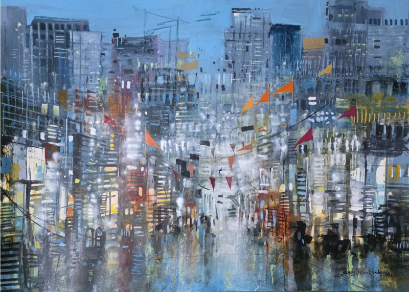 A Part Of Night 2' abstract acrylic painting by artist Srj Surajit Chakraborty, 22x30 inch, on cotton based paper