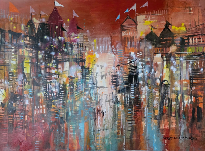 A Part Of Night 5' abstract acrylic painting by artist Srj Surajit Chakraborty, 22x30 inch, on cotton based paper