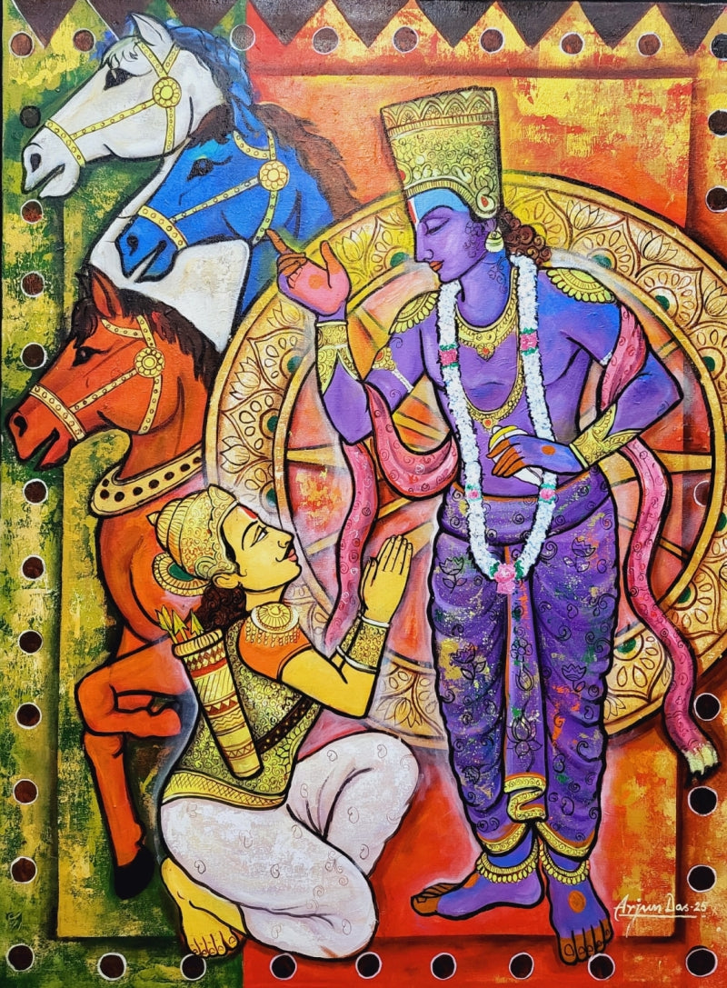 Partha Sarthi' religious acrylic painting by artist Arjun Das, 48x36 inch, on canvas