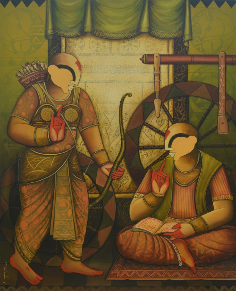 Parthasarathi 26' figurative acrylic painting by artist Anupam Pal, 60x48 inch, on canvas